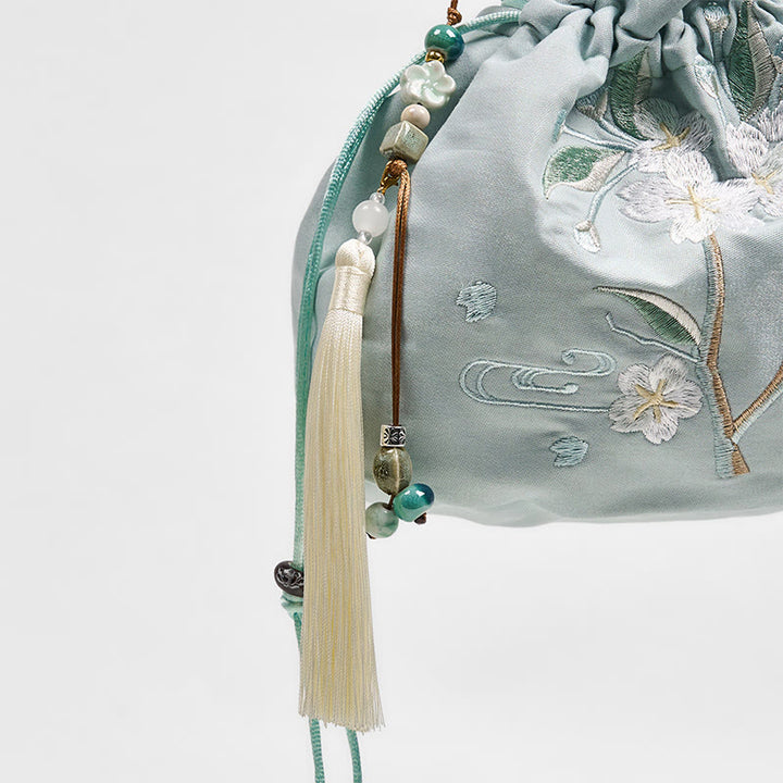 Buddha Stones Geborduurde groene bloemenblaadjes canvas draagtas, Schoudertas (crossbody), Schoudertas, Handtas - image 6