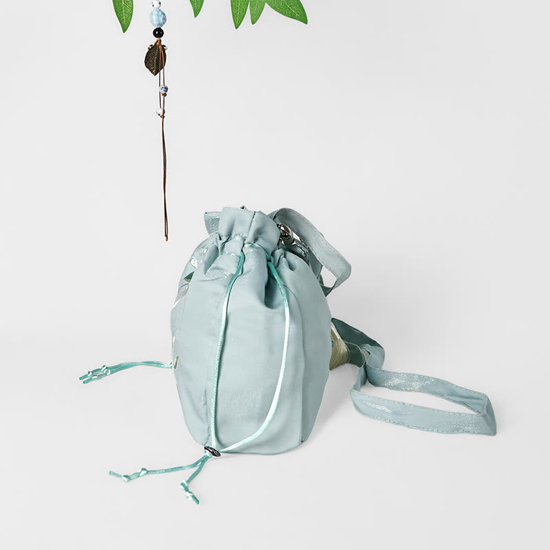Buddha Stones Geborduurde groene bloemenblaadjes canvas draagtas, Schoudertas (crossbody), Schoudertas, Handtas - image 4