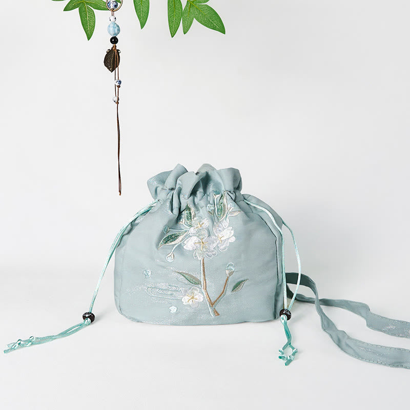 Buddha Stones Geborduurde groene bloemenblaadjes canvas draagtas, Schoudertas (crossbody), Schoudertas, Handtas - image 1