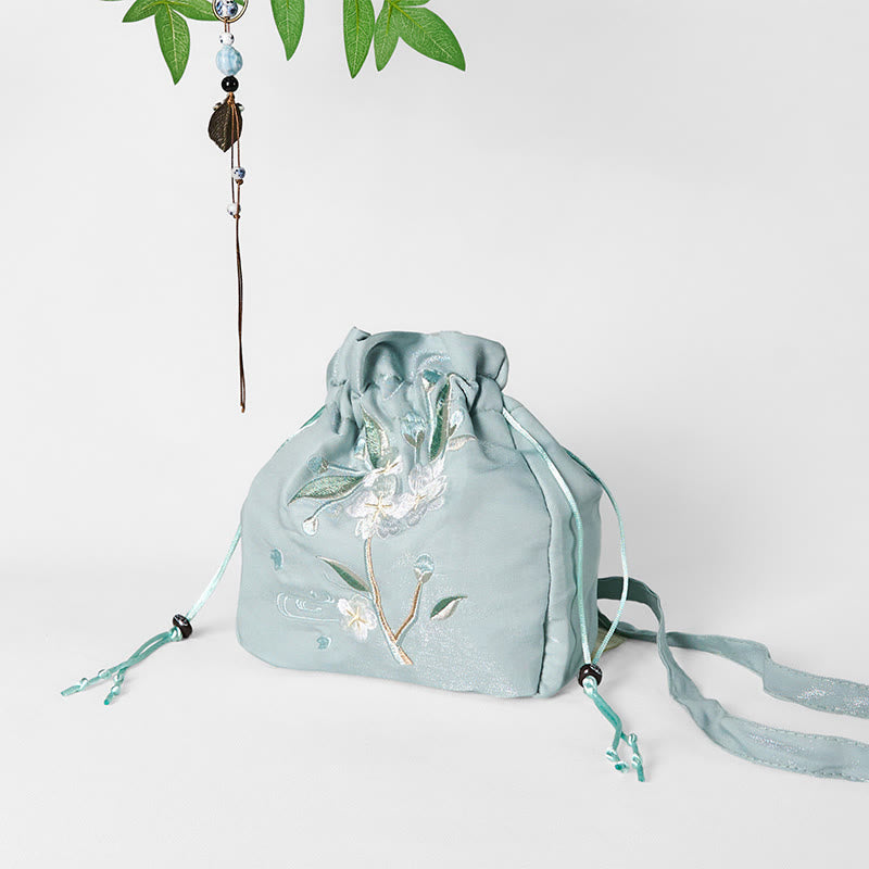 Buddha Stones Geborduurde groene bloemenblaadjes canvas draagtas, Schoudertas (crossbody), Schoudertas, Handtas - image 3