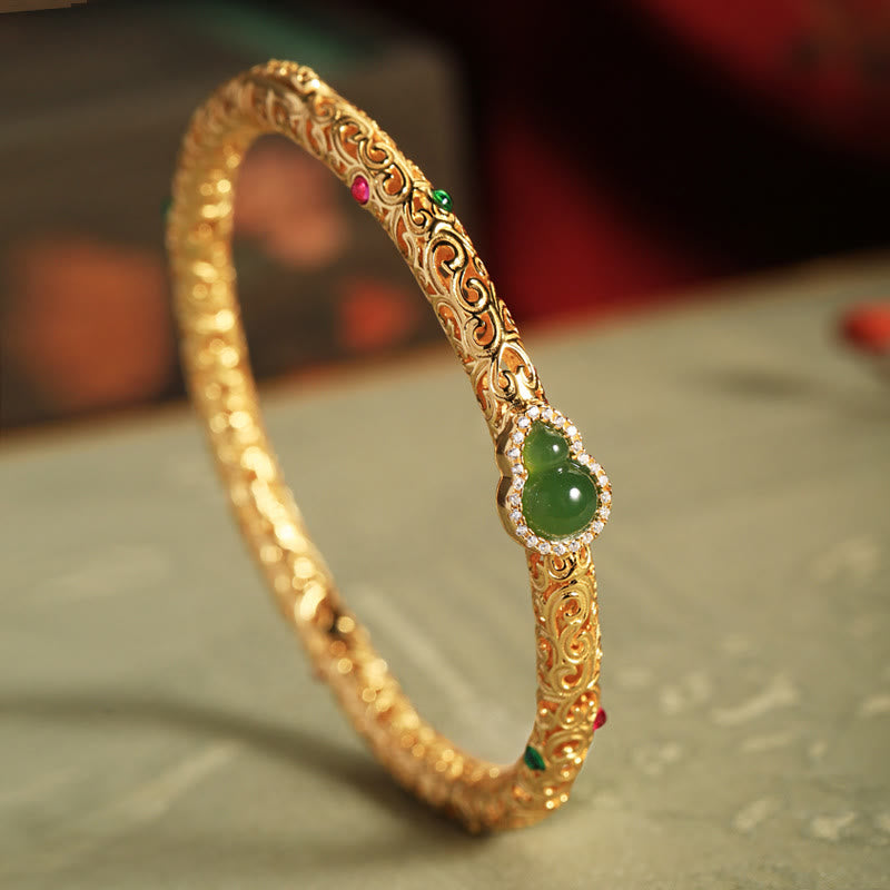 Buddha Stones Cyaan jade koper verguld gelukbrengende kalebas geluksarmband met Bangle-armband - 56 mm - image 0