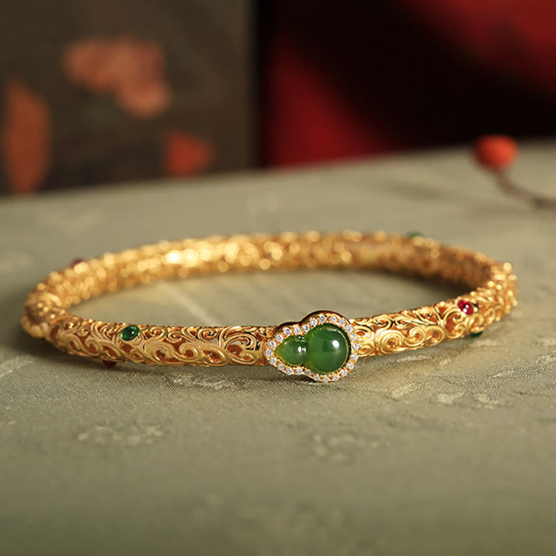 Buddha Stones Cyaan jade koper verguld gelukbrengende kalebas geluksarmband met Bangle-armband - image 1