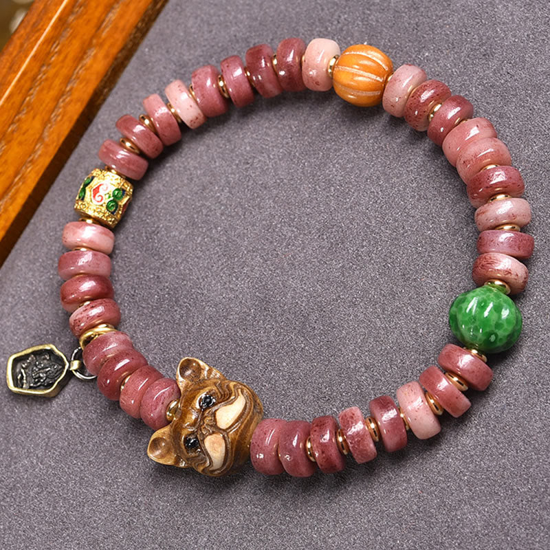 Buddha Stones Natuurlijke Tibetaanse kameelbotparels met paarse bloedkleurige kralen, Armband voor mopshonden. - Kameelbot (Polsomtrek: 15-16 cm) - image 0