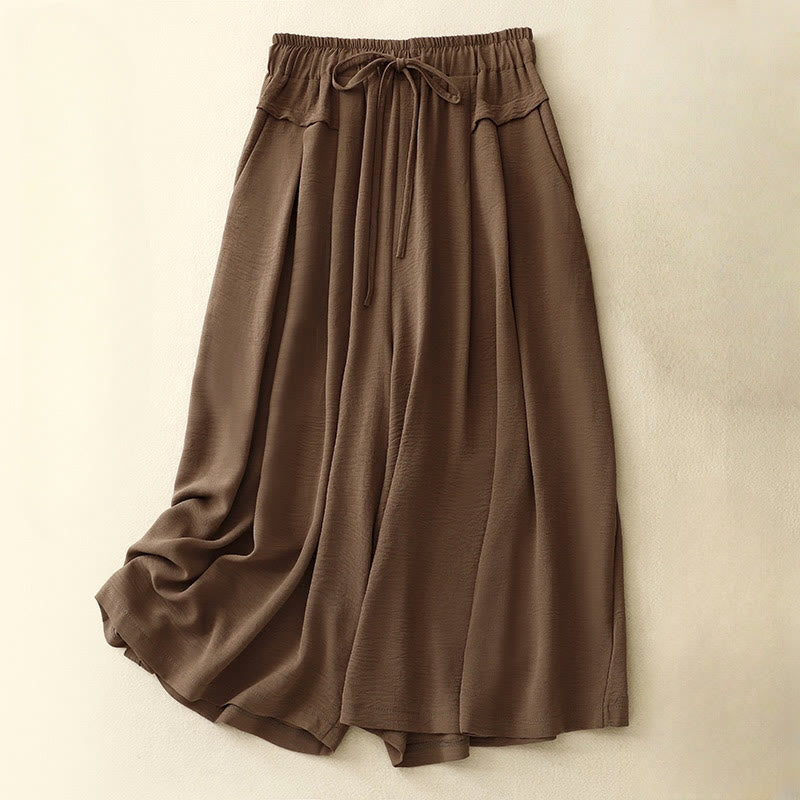 Buddha Stones Casual, etnische, eenvoudige Cropped broek met trekkoord en wijde pijpen voor dames, inclusief Zakken. - Zadelbruin - US8-10，UK/AU12-14，EU40-42 (2XL) - image 0