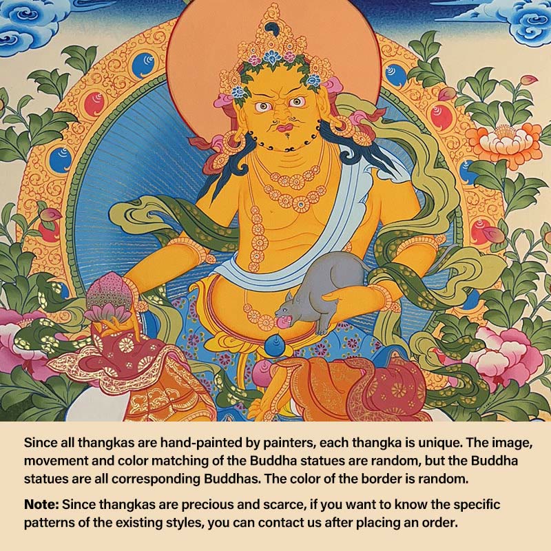 Buddha Stones Tibetaanse Thangka -schilderij: Gele God van de Rijkdom, Groene Tara, Avalokitesvara, Handgemaakte Decoratie, Blind Box (Willekeurige Stijl) - 27,56*21,6 inch / 70*55 cm Gele God van de Rijkdom (Willekeurige Thangka stijl, neem contact op met de klantenservice voor beschikbare stijlen) - image 1