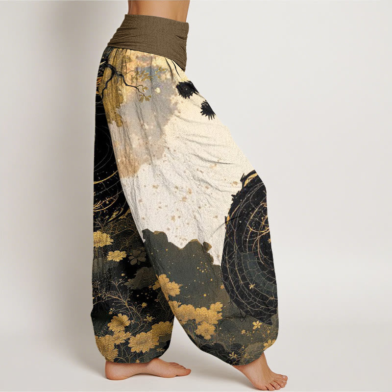 Buddha Stones Katoenen casual harembroek met draken- en oudboompatroon voor dames, elastische Taille - image 1