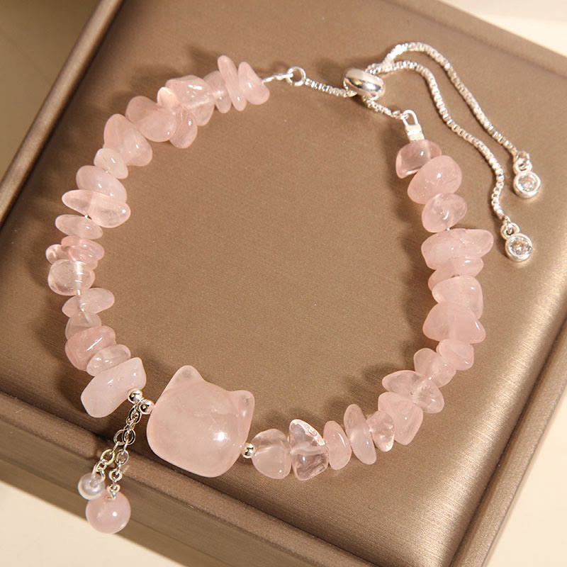 Buddha Stones Natuurlijke roze kristalagaat grindsteen kattenkop rustgevende Armband - image 1