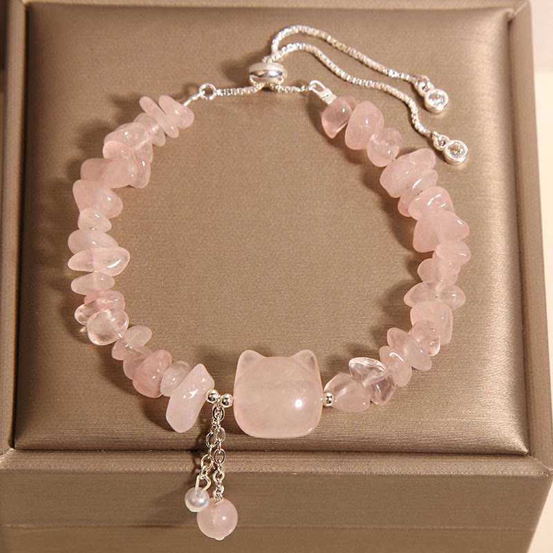 Buddha Stones Natuurlijke roze kristalagaat grindsteen kattenkop rustgevende Armband - Roze kristal (Polsomtrek 14-16 cm) - image 0