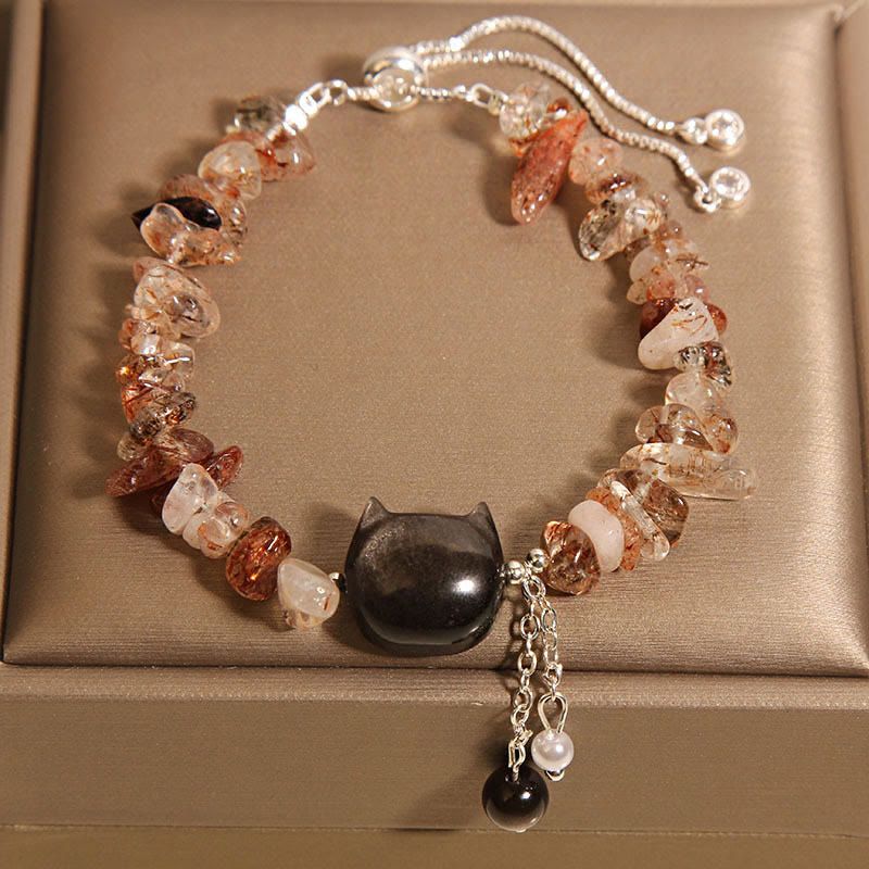 Buddha Stones Natuurlijke roze kristalagaat grindsteen kattenkop rustgevende Armband - Agaatkristal (Polsomtrek 14-16 cm) - image 5