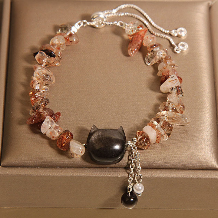 Buddha Stones Natuurlijke roze kristalagaat grindsteen kattenkop rustgevende Armband - Agaatkristal (Polsomtrek 14-16 cm) - image 5