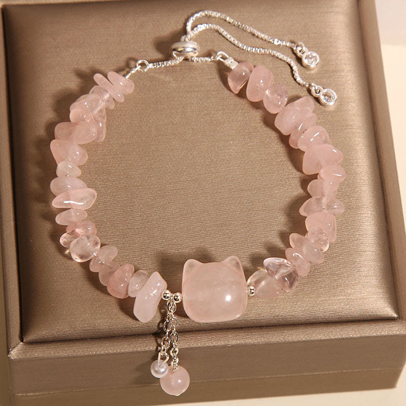 Buddha Stones Natuurlijke roze kristalagaat grindsteen kattenkop rustgevende Armband - image 3