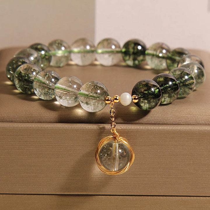 Buddha Stones Natuurlijke groene Armband met fantoomkristallen - Groene Phantom (Polsomtrek 14-16 cm) - image 0