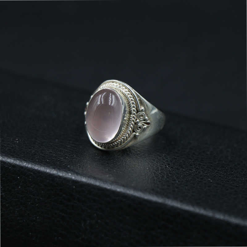 Buddha Stones Handgemaakte verstelbare Ring van 925 sterling zilver met natuurlijke rozenkwarts, symbool van liefdevolle energie. - US5-US15 (verstelbaar) - image 0