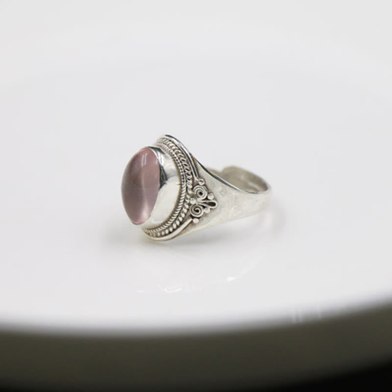 Buddha Stones Handgemaakte verstelbare Ring van 925 sterling zilver met natuurlijke rozenkwarts, symbool van liefdevolle energie. - image 4