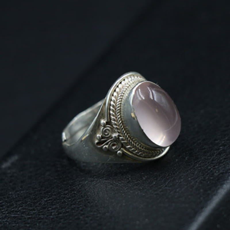 Buddha Stones Handgemaakte verstelbare Ring van 925 sterling zilver met natuurlijke rozenkwarts, symbool van liefdevolle energie. - image 1