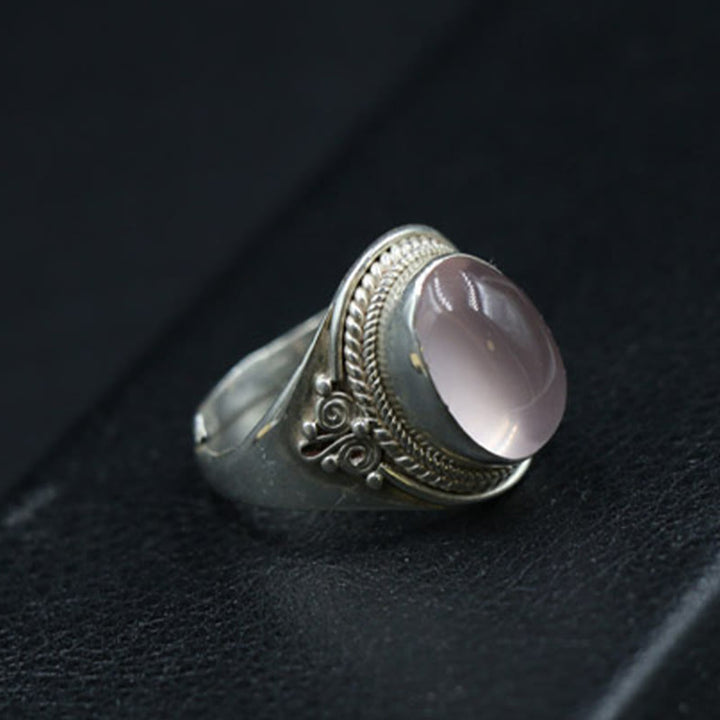 Buddha Stones Handgemaakte verstelbare Ring van 925 sterling zilver met natuurlijke rozenkwarts, symbool van liefdevolle energie. - image 1