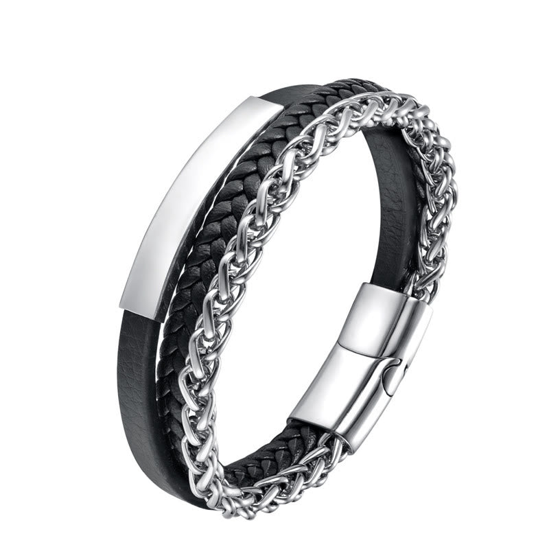 Buddha Stones Geweven patroon titanium stalen stimulerende meerlaagse leren Armband met gesp - image 9
