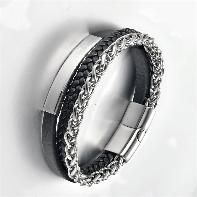 Buddha Stones Geweven patroon titanium stalen stimulerende meerlaagse leren Armband met gesp - image 8