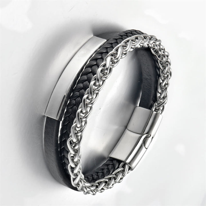 Buddha Stones Geweven patroon titanium stalen stimulerende meerlaagse leren Armband met gesp - image 8