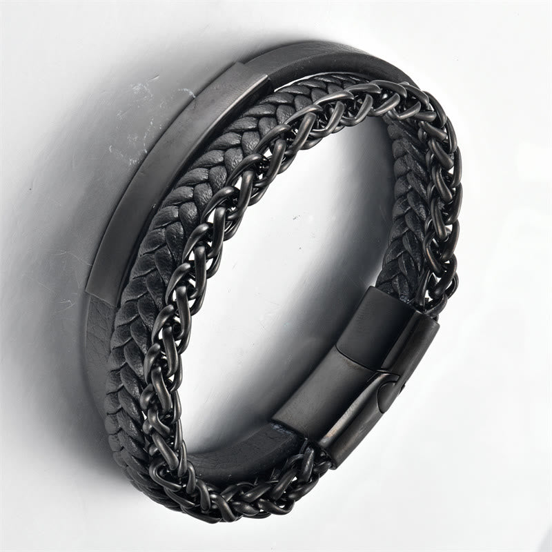 Buddha Stones Geweven patroon titanium stalen stimulerende meerlaagse leren Armband met gesp - image 3