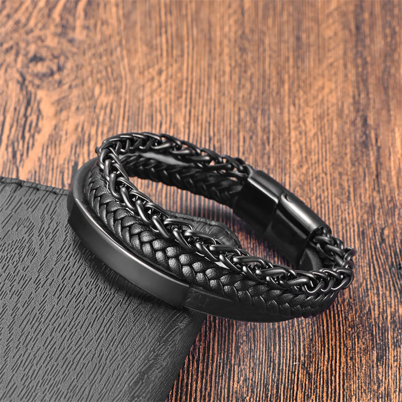 Buddha Stones Geweven patroon titanium stalen stimulerende meerlaagse leren Armband met gesp - image 2