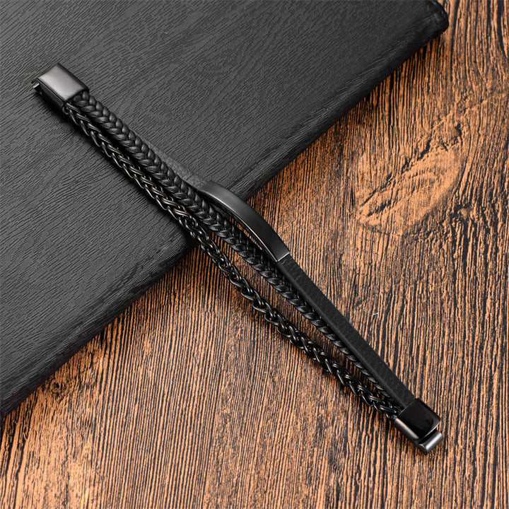 Buddha Stones Geweven patroon titanium stalen stimulerende meerlaagse leren Armband met gesp - image 1