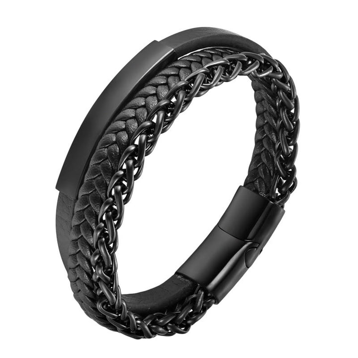 Buddha Stones Geweven patroon titanium stalen stimulerende meerlaagse leren Armband met gesp - image 4