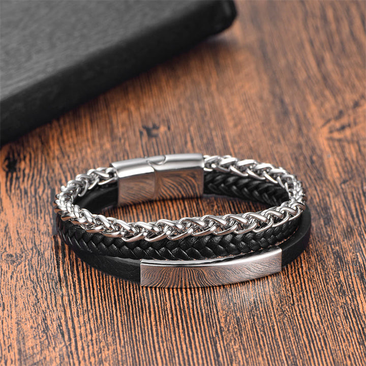 Buddha Stones Geweven patroon titanium stalen stimulerende meerlaagse leren Armband met gesp - Zilver (Polsomtrek: 18-20 cm) - image 7