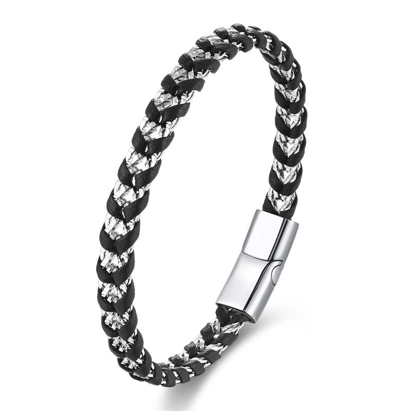 Buddha Stones Gevlochten ontwerp titanium staal meerlaagse leren Armband met gesp - Enkellaags zilver (Polsomtrek: 18-20 cm) - image 6