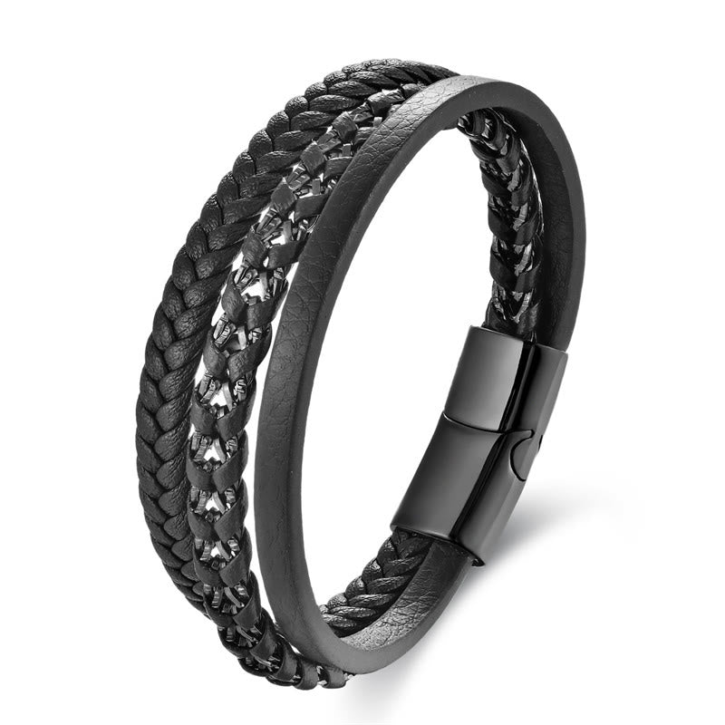 Buddha Stones Gevlochten ontwerp titanium staal meerlaagse leren Armband met gesp - image 3
