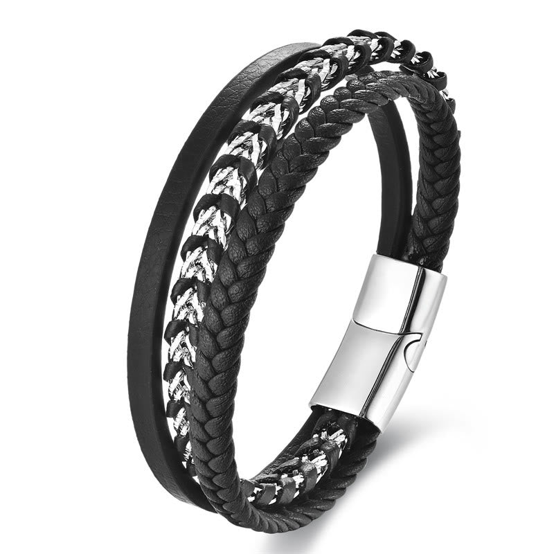 Buddha Stones Gevlochten ontwerp titanium staal meerlaagse leren Armband met gesp - image 1