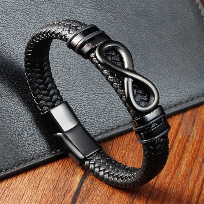 Buddha Stones Armband met gesp van gevlochten leer en eindeloos knoopdesign, versterkt met titaniumstaal. - Zwart (Polsomtrek: 18-20 cm) - image 7