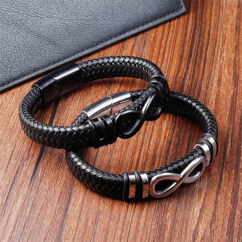 Buddha Stones Armband met gesp van gevlochten leer en eindeloos knoopdesign, versterkt met titaniumstaal. - image 10