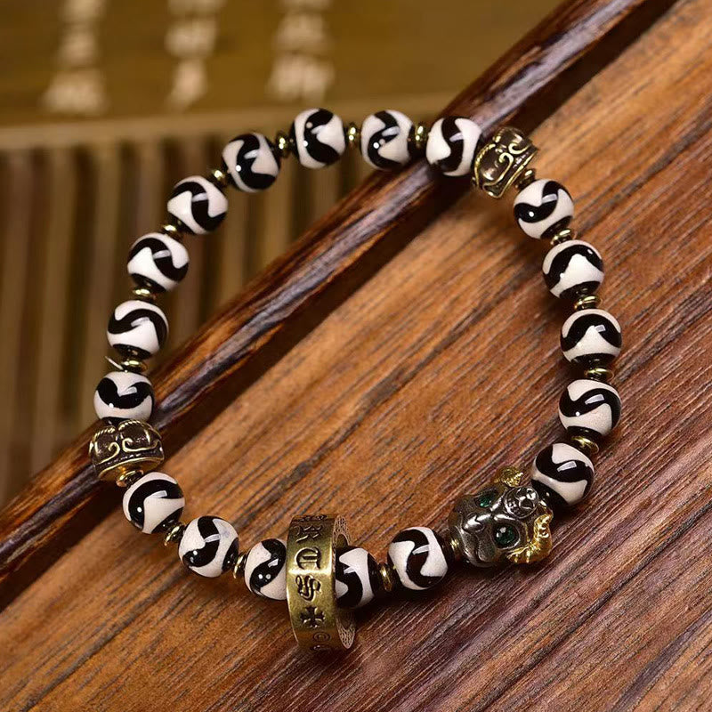 Buddha Stones Vintage Tibetaanse Dzi kraal Om Mani Padme Hum zegeningen Armband - Kraalafmeting: 0,31 inch (0,8 cm) - image 0