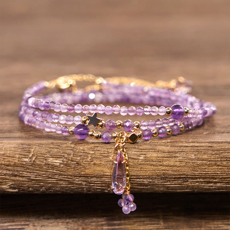 Buddha Stones Natuurlijke amethist waterdruppel ster meditatie drievoudige Armband - image 1