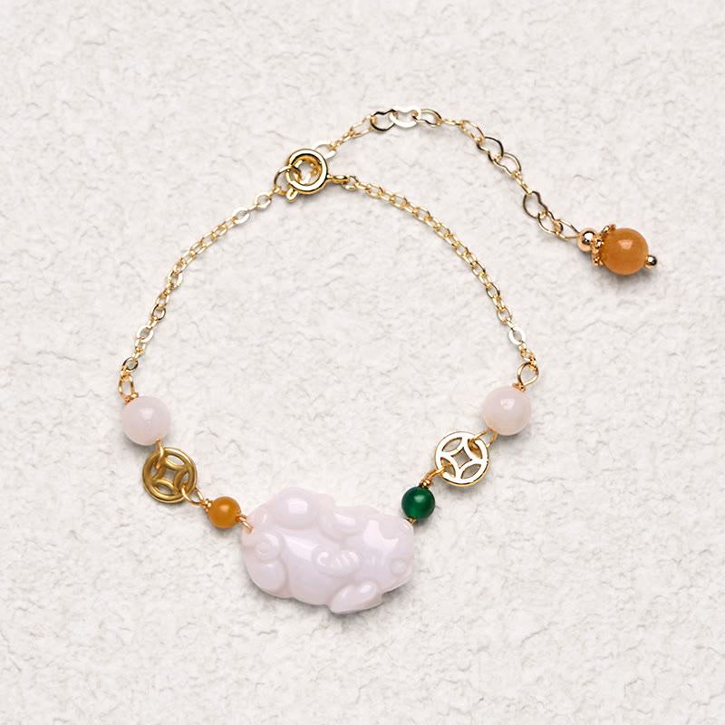 Buddha Stones Armband met geluksmunten van natuurlijk jade en gesneden koper. - image 3