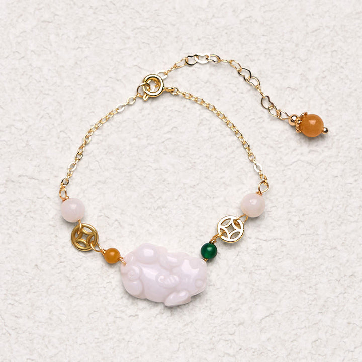 Buddha Stones Armband met geluksmunten van natuurlijk jade en gesneden koper. - image 3