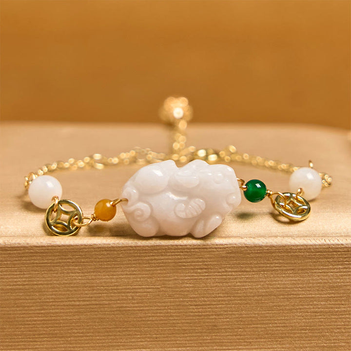Buddha Stones Armband met geluksmunten van natuurlijk jade en gesneden koper. - image 2