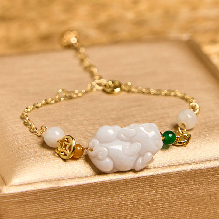 Buddha Stones Armband met geluksmunten van natuurlijk jade en gesneden koper. - image 1
