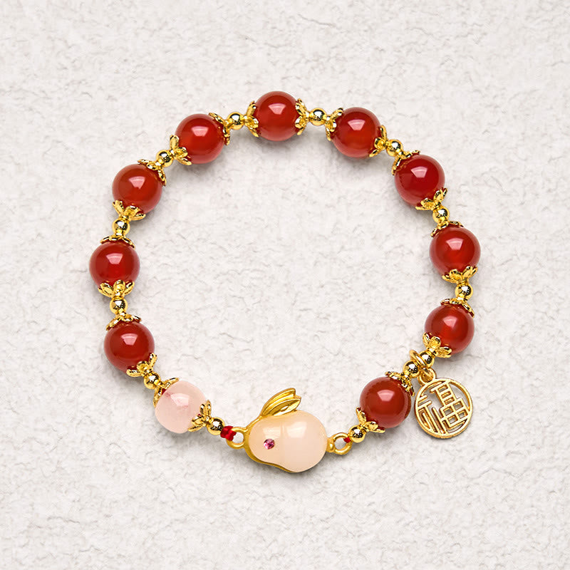 Buddha Stones Rode agaat chalcedoon Rabbit Fu karakter zelfvertrouwen Armband - image 5