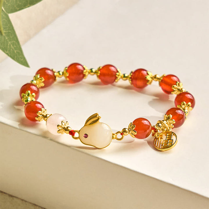 Buddha Stones Rode agaat chalcedoon Rabbit Fu karakter zelfvertrouwen Armband - image 2