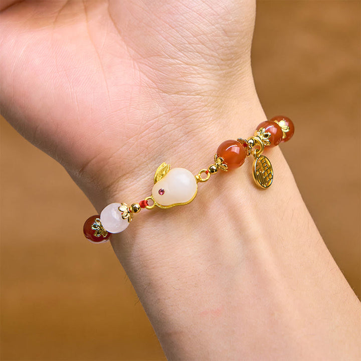 Buddha Stones Rode agaat chalcedoon Rabbit Fu karakter zelfvertrouwen Armband - image 3