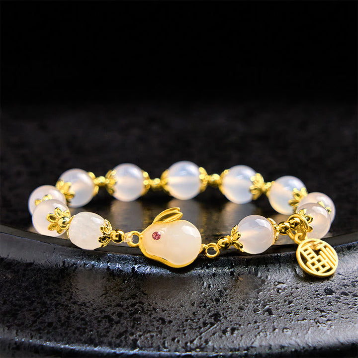 Buddha Stones Rode agaat chalcedoon Rabbit Fu karakter zelfvertrouwen Armband - Chalcedoon (Polsomtrek 14-16 cm) - image 7