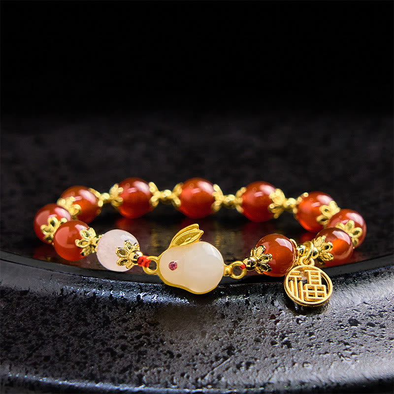 Buddha Stones Rode agaat chalcedoon Rabbit Fu karakter zelfvertrouwen Armband - Rode agaat (Polsomtrek 14-16 cm) - image 0