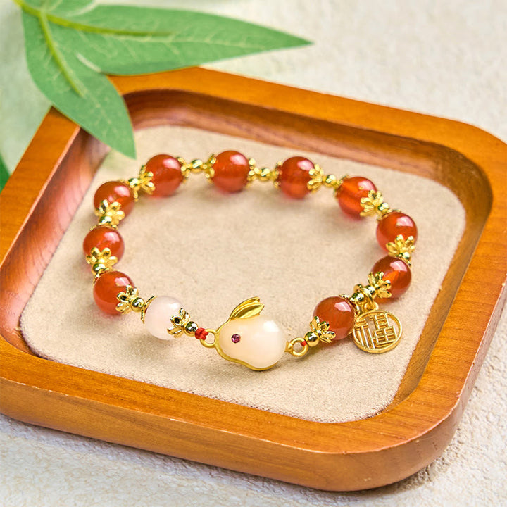 Buddha Stones Rode agaat chalcedoon Rabbit Fu karakter zelfvertrouwen Armband - image 4