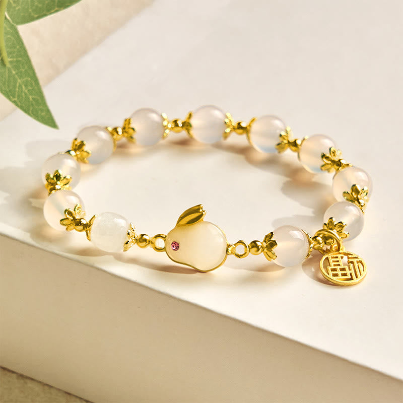 Buddha Stones Rode agaat chalcedoon Rabbit Fu karakter zelfvertrouwen Armband - image 9