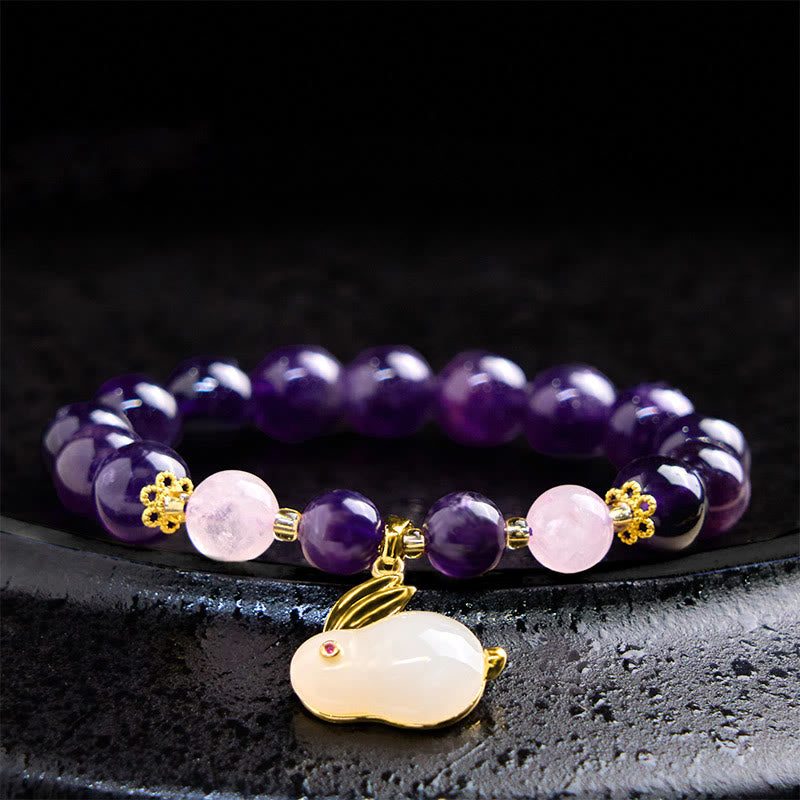 Buddha Stones Armband met konijnenkralen van natuurlijke amethist voor innerlijke rust - image 1