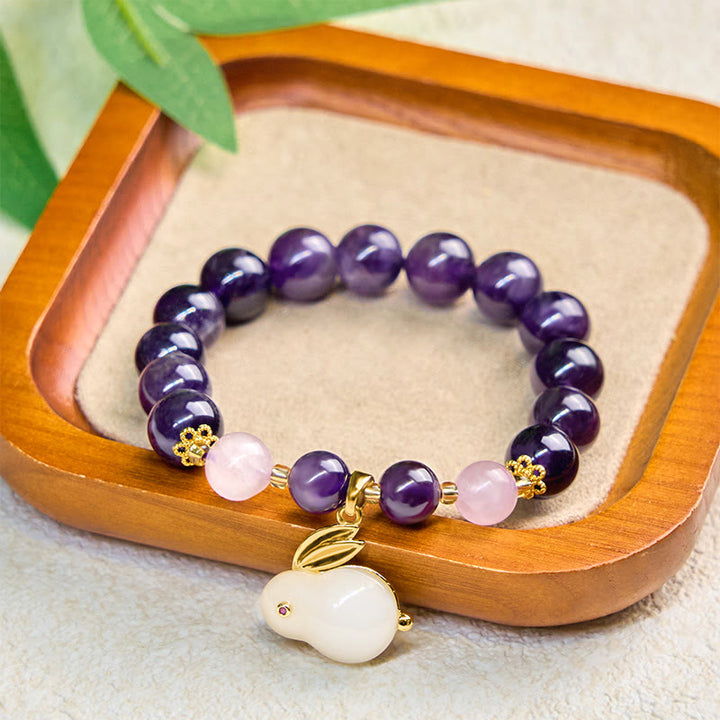 Buddha Stones Armband met konijnenkralen van natuurlijke amethist voor innerlijke rust - image 4