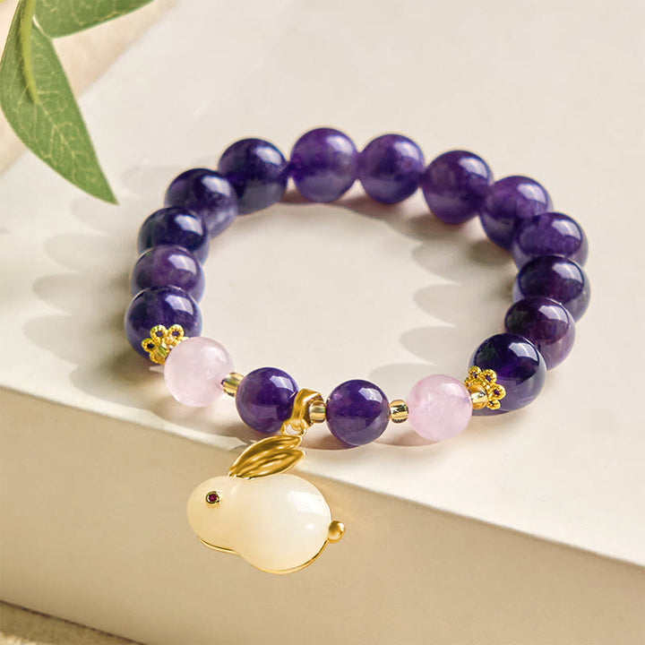Buddha Stones Armband met konijnenkralen van natuurlijke amethist voor innerlijke rust - image 3