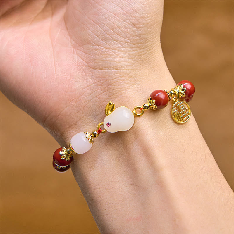 Buddha Stones Cinnabar schattig konijntje Bunny Fu karakter bedeltje Armband - image 3